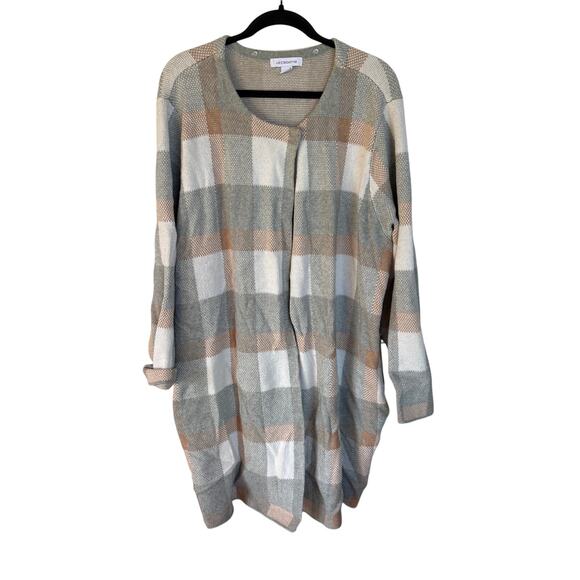 Liz Claiborne Plaid Fall Cardigan Long Soft Sweater Barncore Modest Neutral 2X - Picture 1 of 11